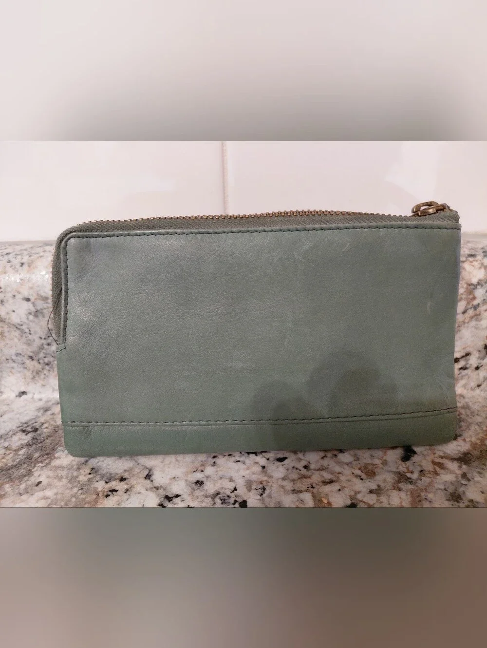 Vilenca Holland Sage Green Leather Zip Wallet with Decorative Studs
